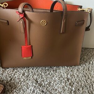 Tory Burch Tan and Red Leather Tote